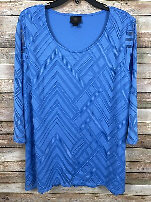 #ad JM Collection Women#x27;s 2X Blue Lace with Lining 3 4 Sleeve Stretchy Tunic Top $21.99