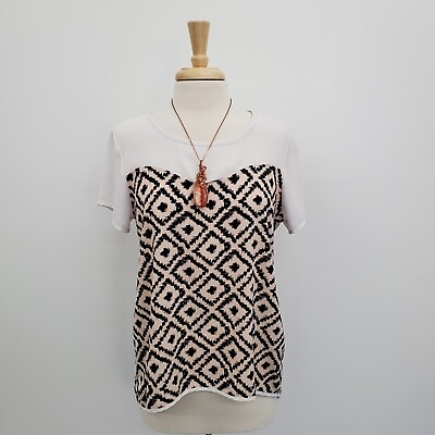#ad Papermoon Stitch Fix Womens Geometric Print Short Sleeve Top Blouse Size M L $16.98