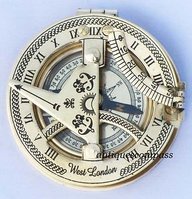 #ad Nautical Marine Brass Sundial W Working Compass WEST LONDON Replica $22.46