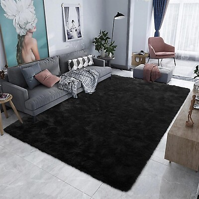 #ad Modern Fluffy Area Rug Shaggy Rugs for Bedroom Living Room 4ft x 6ft Black $35.99