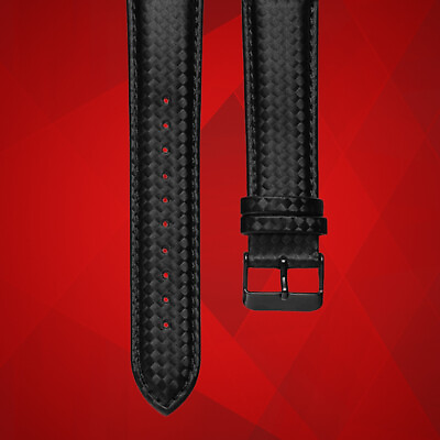 22mm Premium Black Carbon Fiber *US SHIPPING* Leather Watch Strap Band $14.71