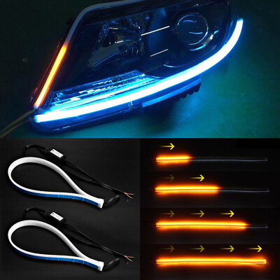 #ad 2x Whiteamp;Yellow Car Soft Tube LED Strip Daytime Running Lights Turn Signal Lamps $20.18