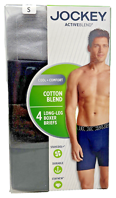 #ad Jockey 4 Pack Long Leg Boxer Briefs Mens S Cotton Blend Underwear Active Blend $26.00