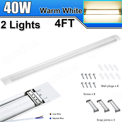 #ad 2Pcs 4FT LED SHOP LIGHT 3000K Warm White Fixture LED Ceiling Lights Garage Lamp $57.99