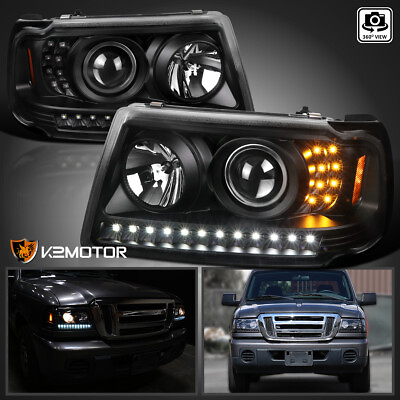 #ad Black Fits 2001 2011 Ranger LED Strip Projector Headlights Lamps LeftRight Pair $217.38