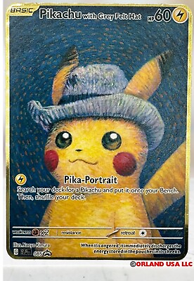#ad Pokemon Pikachu Pika With Grey Felt Hat Van Gogh Gold Card $9.50