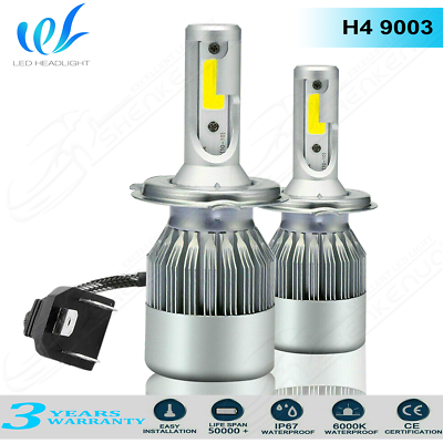 #ad H4 9003 COB LED Headlight Bulb Conversion Kit High Low Beam 60W 6000K White $19.99