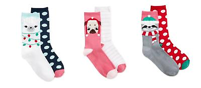#ad Christmas 3 Pairs Crew Socks Total 6 Various Designs Unisex Holiday 4 10 $12.99
