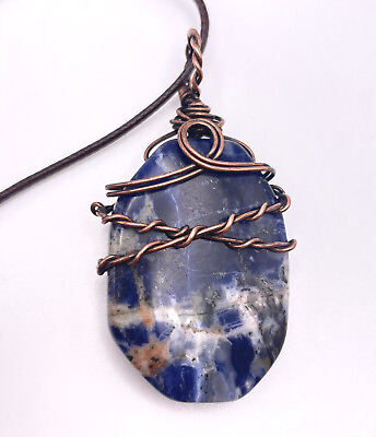 #ad Boho Copper Wire Wrapped Blue Sodalite Crystal Gemstone Pendant￼ Necklace 17” $14.99