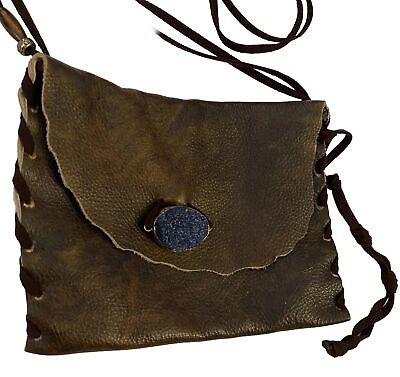 #ad Vintage Artisan Leather Crossbody Shoulder Bag Crystal Boho Gypsy Hippie $24.99