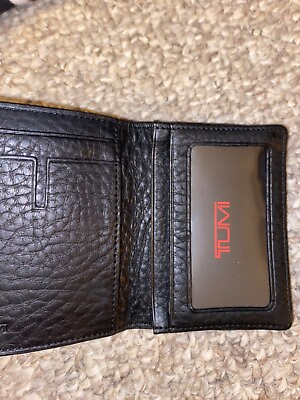 #ad TUMI Pebbled Black Leather Folding Card Case Wallet NWT $155.00