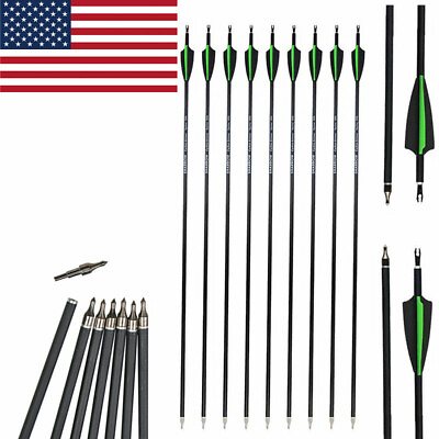 30quot; Archery Carbon Arrows SP500 Targrt Point Vanes Compound Recurve Bow Hunting $36.99