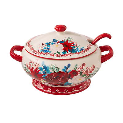 #ad The Pioneer Woman Wishful Winter Ceramic Soup Tureen with Ladle Set Y50 $22.64