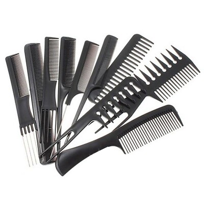 #ad 10 Pcs Black Pro Salon Hair Styling Hairdressing Plastic Barbers Brush Combs Set $4.30