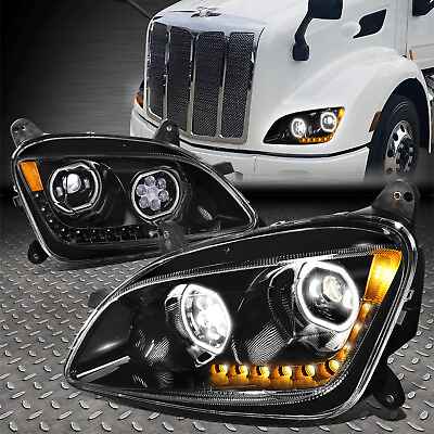 #ad LED DRLSEQUENTIAL SIGNAL FOR 11 20 PETERBILT 579 587 PROJECTOR HEADLIGHT BLACK $649.99