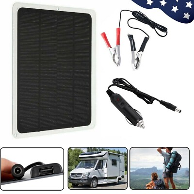 #ad 10W Solar Panel 12V Trickle Battery Charger Kit Maintainer Boat RV Car Vehicle $13.91