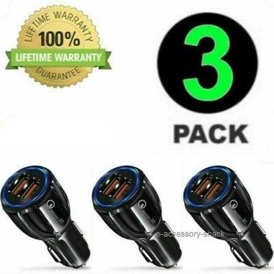 3 Pack 2 USB Port Fast Car Charger Adapter for iPhone Samsung Android Cell Phone $10.97