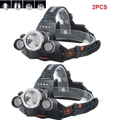 #ad 2PCS Super Bright 25000000lm LED Headlamp Rechargeable Headlight Lamp Flashlight $46.99