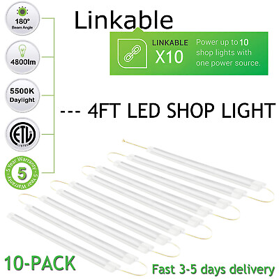 #ad 10 Pack LED Shop Light 4FT 44 Watt 4840 Lumens 5500K Daylight White 100 277VAC $86.47