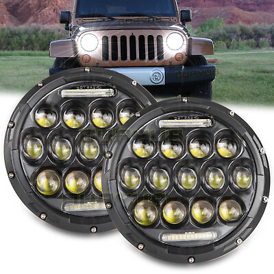 #ad 7quot; Round Halo LED Headlights Hi Lo Turn Signal DRL For Jeep Wrangler JK TJ CJ LJ $99.99
