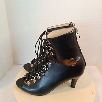 #ad MONROE amp; MAIN Black Ankle Boots Zip amp; Lace up Peep Toe Women#x27;s Size 7M $28.00