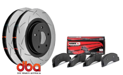 #ad DBA T3 SLOT front brake ROTOR HAWK PADS for Toyota LANDCRUISER 80 series AU $579.49