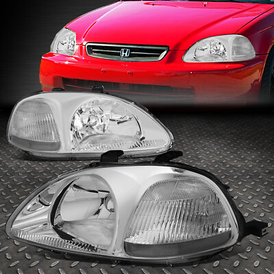 #ad For 96 98 Honda Civic EJ EM EK Chrome Housing Headlight Clear Corner Lamps Pair $65.88
