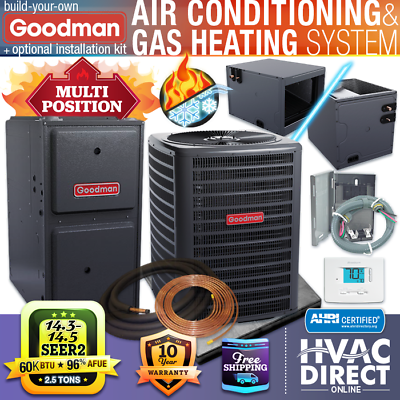 #ad 2.5 Ton Central Air AC amp; 60K 96% Goodman Gas Furnace System 14.3 14.5 SEER2 $3855.10