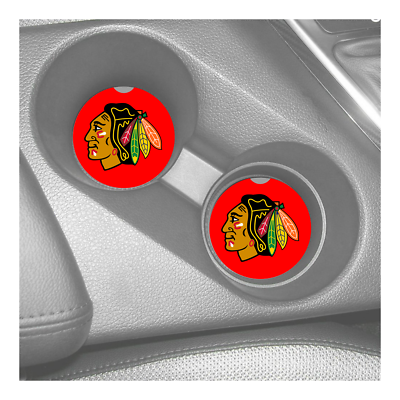#ad CHICAGO BLACKHAWKS RED BACKGROUND RUBBER CAR COASTERS SET 2 $10.57