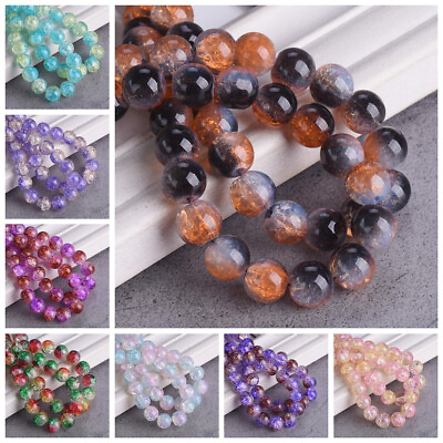 #ad 20pcs 10mm Rainbow Colorful Crackled Crystal Glass Loose Bead For Jewelry Making $2.75