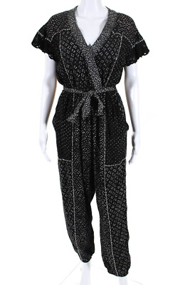 #ad Ulla Johnson Womens Geometric Print V Neck Belted Jumpsuit Black Size 6 $151.21