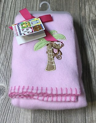 #ad HTF Garanimals Fleece Pink Thick Stitch Edge Monkey Baby Blanket 30x30 NWT D2 $41.00