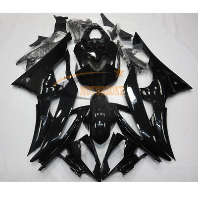 #ad Injection Fairing Kit Fit for YAMAHA 2008 2016 YZF R6 Glossy Black Plastic YZFR6 $349.01