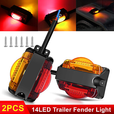 #ad 2x Amber Red 14 LED Trailer Fender Lights Clearance Marker Lights for Truck 12V $15.98