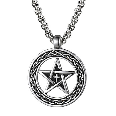 #ad Men#x27;s Wiccan Magic Pentacle Pentagram Star Pendant Necklace Stainless Steel $10.99