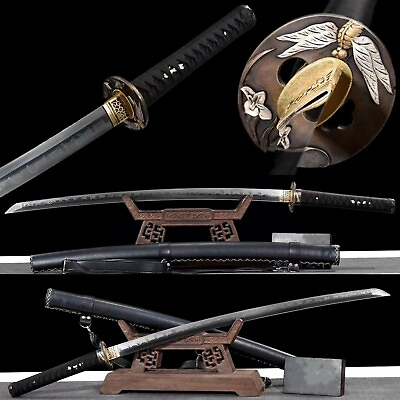 #ad T10 Clay Tempered Steel Japanese Samurai Hunter Katana Full Tang Sharp Sword $296.01