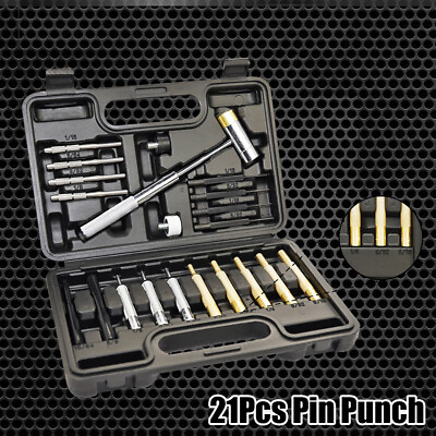 #ad 21Pcs Roll Pin Punch Steel Double Faced Hammer Gunsmithing Maintenance Set $23.98