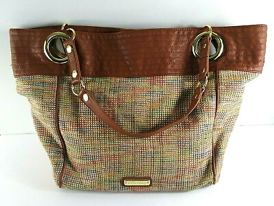 #ad Steve Madden Weekender Tote Bag Rainbow Weave Faux Leather Travel Carry All $20.85