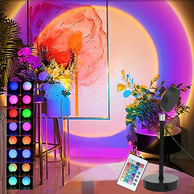 #ad 16 Modes Sunset Projection Lamp Rainbow 6W USB LED Decor Atmosphere Mood Light $24.69
