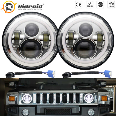 #ad For Hummer H1 H2 AM General 7inch LED Headlights Halo Angel Eyes Sealed Beam $49.99