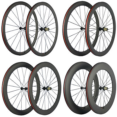 #ad #ad 700C Clincher Carbon Road Bike Wheelset R13 Hub Carbon Wheels Basalt Brake Line $288.00