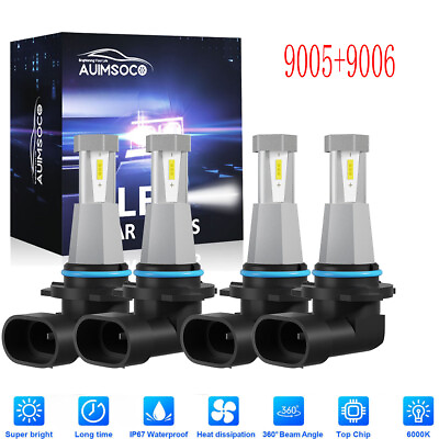 #ad 9005 9006 LED Headlights Kits Combo Bulbs 8500K High Low Beam Super White Bright $41.42