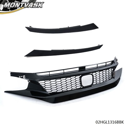 #ad Fit For 2019 2020 Honda Civic Glossy Black Front Upper Bumper Grille w Eyebrow $63.76