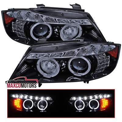#ad Smoke Projector Headlights Fits 2006 2008 BMW E90 325i 328i Sedan LED Halo Lamps $220.49