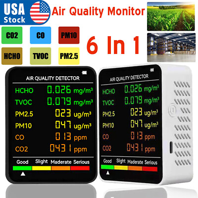 #ad #ad 6 in 1 Air Quality Monitor CO2 Meter Carbon Dioxide Level TVOC HCHO Detector NEW $24.96