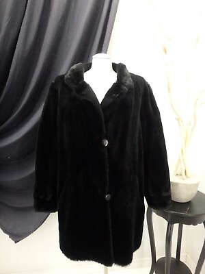 #ad REVERSIBLE Sheared Beaver Faux Fur Coat Jacket Large Black Women 45560 $50.00