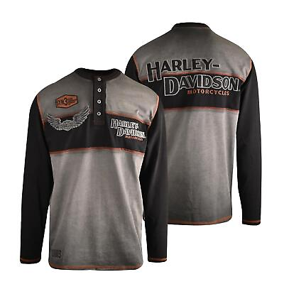 #ad Harley Davidson Men#x27;s T Shirt Colorblocked Iron Block Long Sleeve Henley S46 $39.00