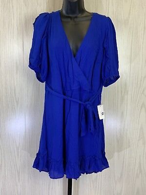 #ad B. Smart V Neck A Line Dress Women#x27;s Size 15 Electric Blue NEW MSRP $69 $19.99