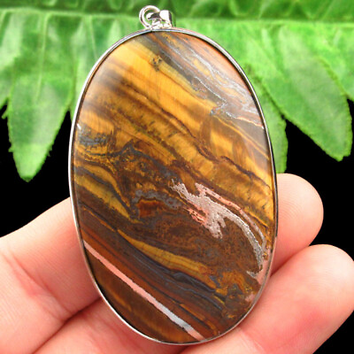 #ad B38584 Wrapped Yellow Tiger Iron Gem Oval Pendant Bead 60x36x9mm $12.47