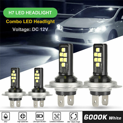 #ad CAR H7 Combo LED Headlight Kit Bulbs Car Lights Super Bright Beam 60W $8.11